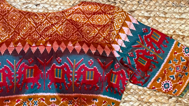 Orange ikkat semi silk blouse