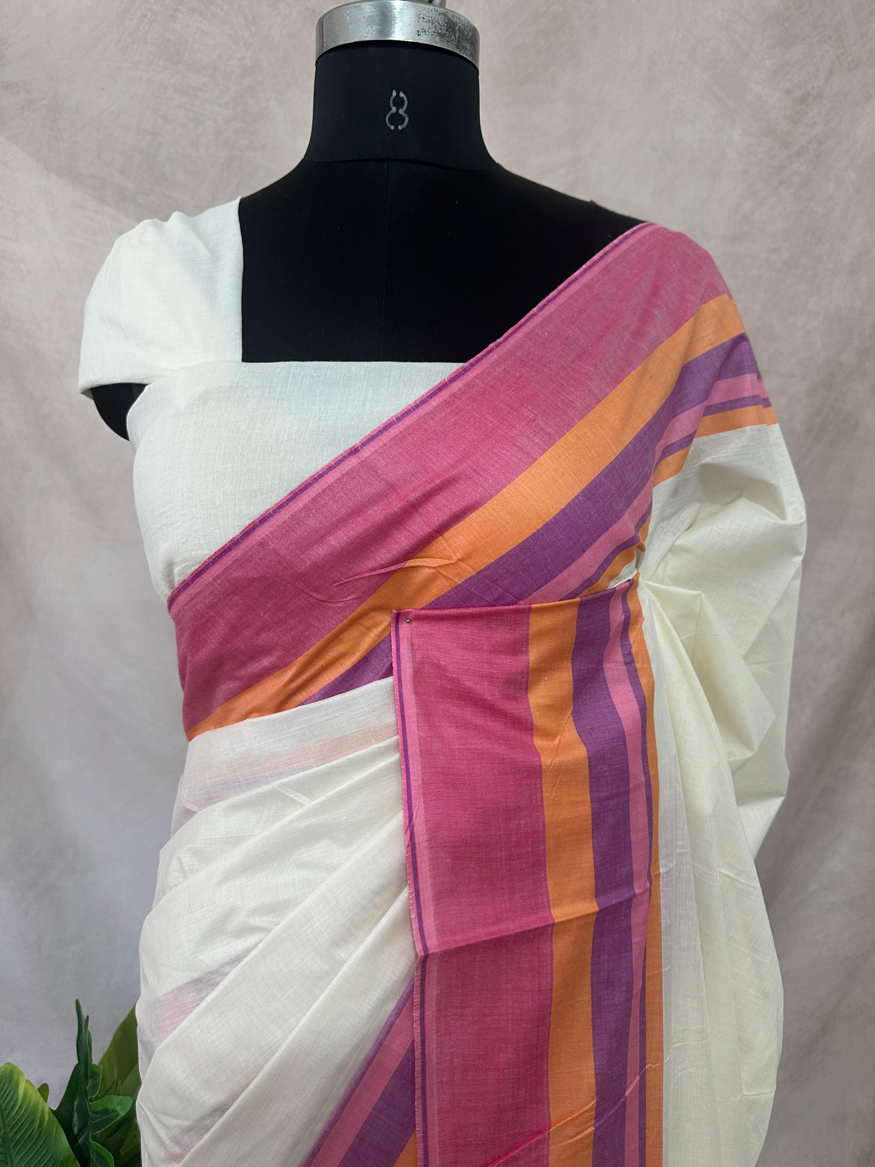 Soft cotton saree with multi color border