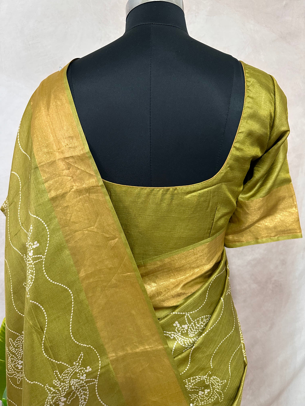 Printed tussar pure silk saree with stitched blouse