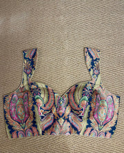 Blue multi-color brocade blouse