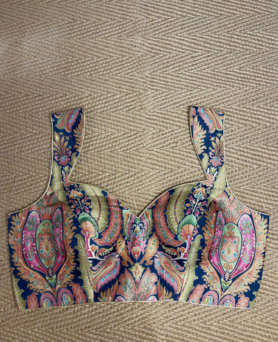 Blue multi-color brocade blouse