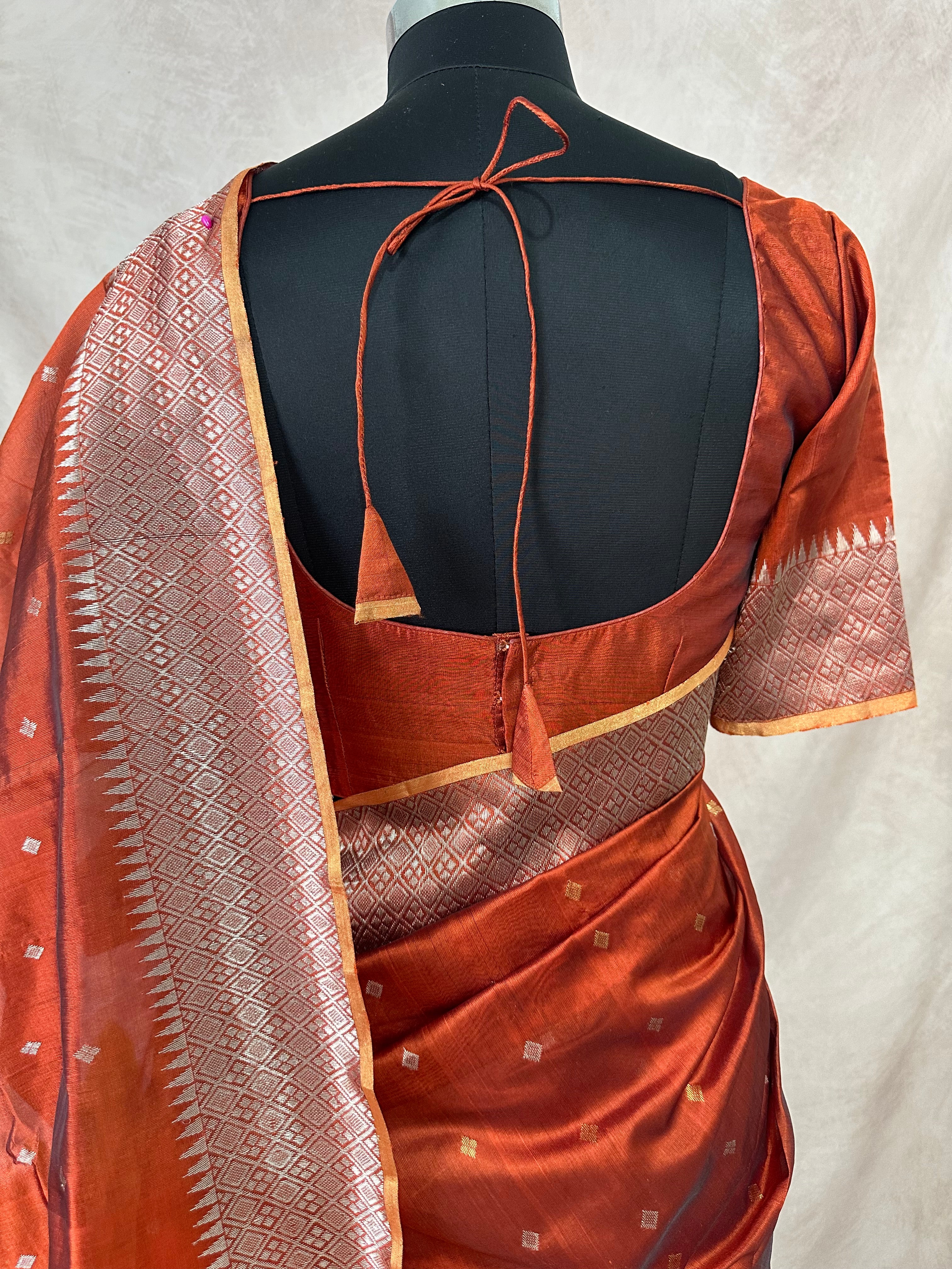 Chanderi katan handloom saree with stitched blouse