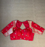 Red raw silk blouse