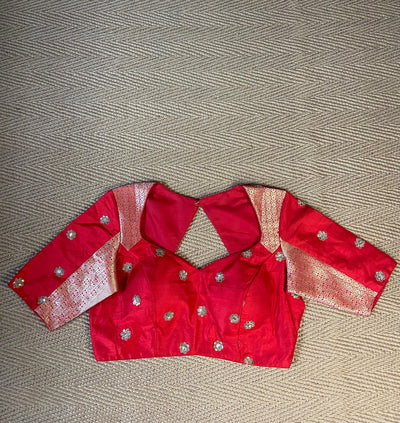 Red raw silk blouse