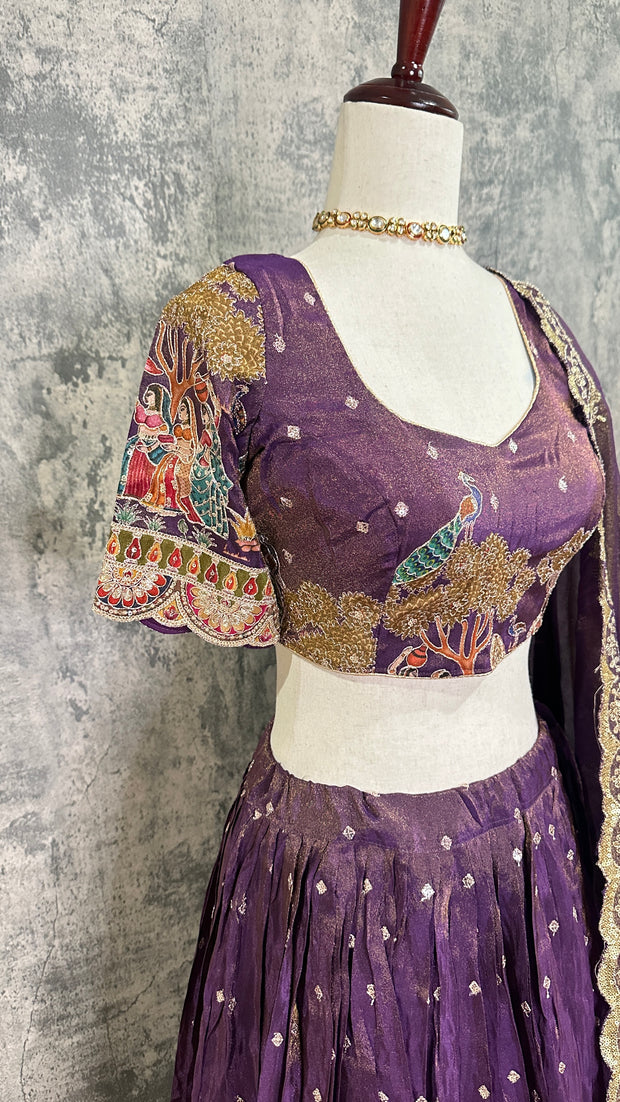 Purple tissue lehanga