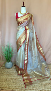 Pure chanderi silk saree with katan border, with BP