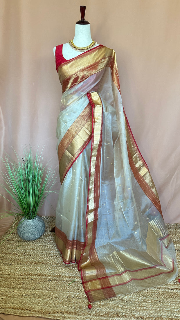 Pure chanderi silk saree with katan border, with BP