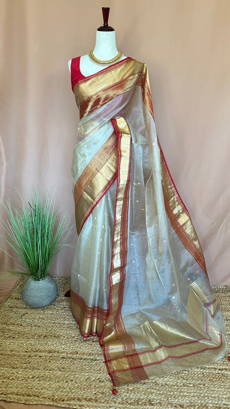 Pure chanderi silk saree with katan border, with BP