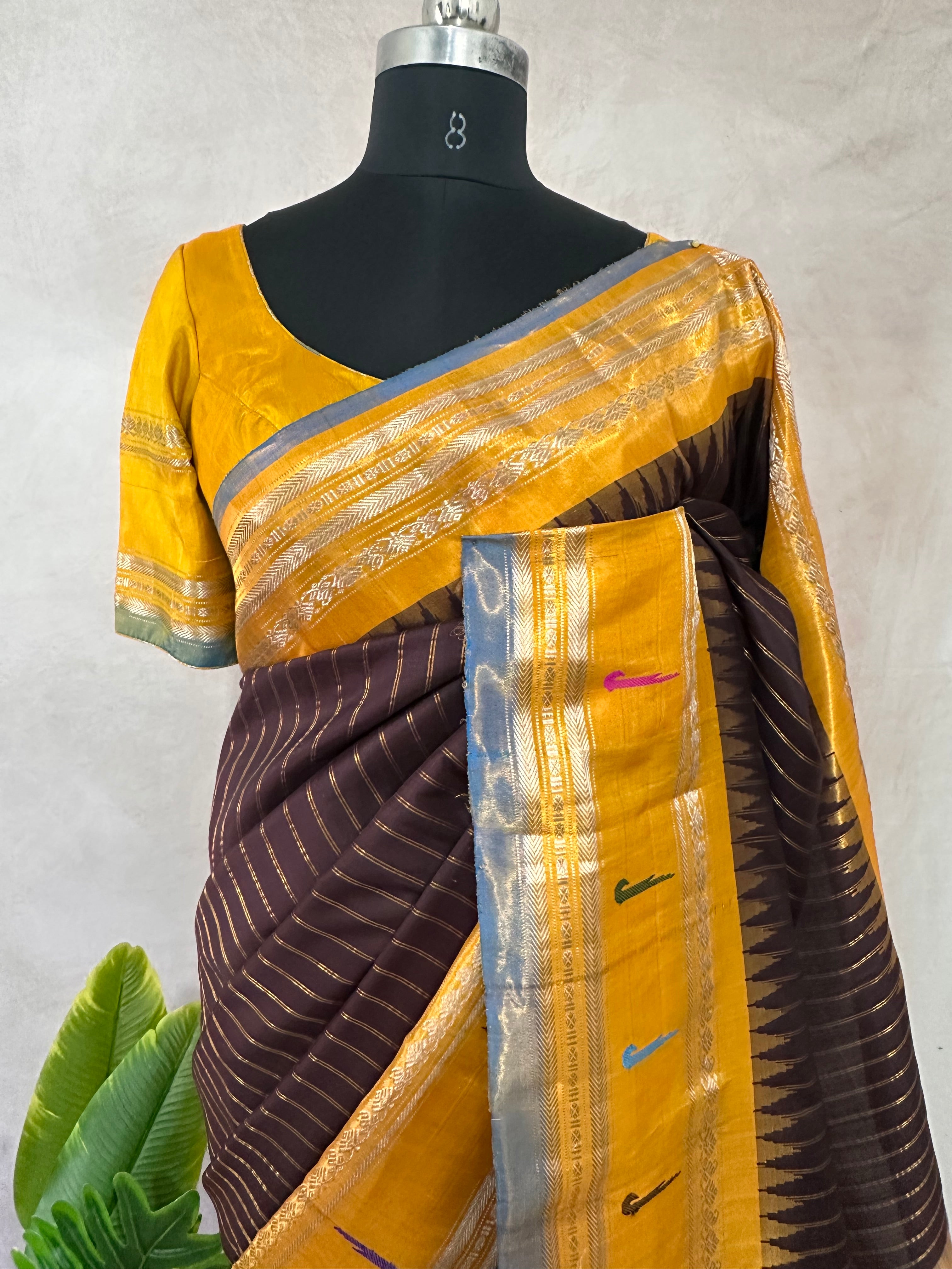 Handloom gadwal pure silk saree with muniya tissue border and stitched blouse