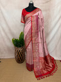 Pure dupion silk saree with banarsi border and stitched blouse