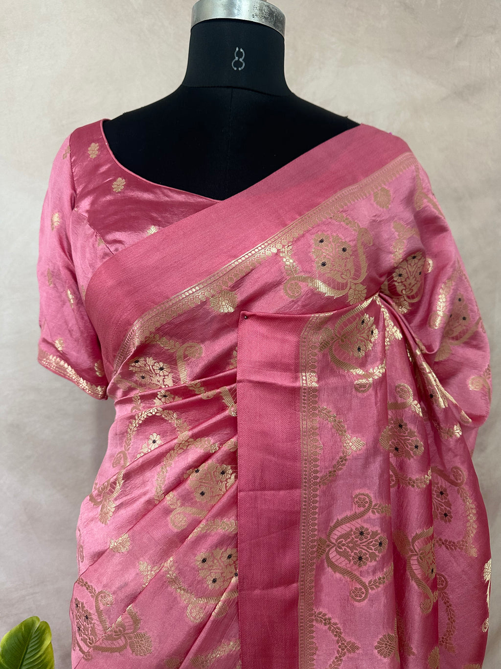 Raw mango meena jal saree with stitched blouse