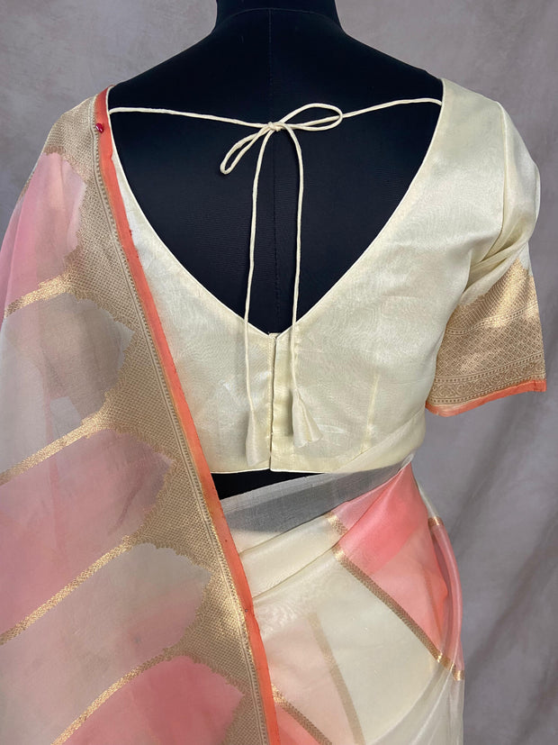 Organza silk saree with stiched blouse