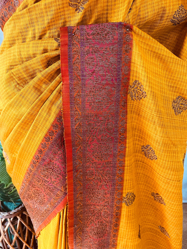 Pure Dupion silk saree with stitched blouse