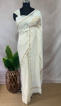 Padma - Pure cotton Cream color saree with Handloom jamdhani weave