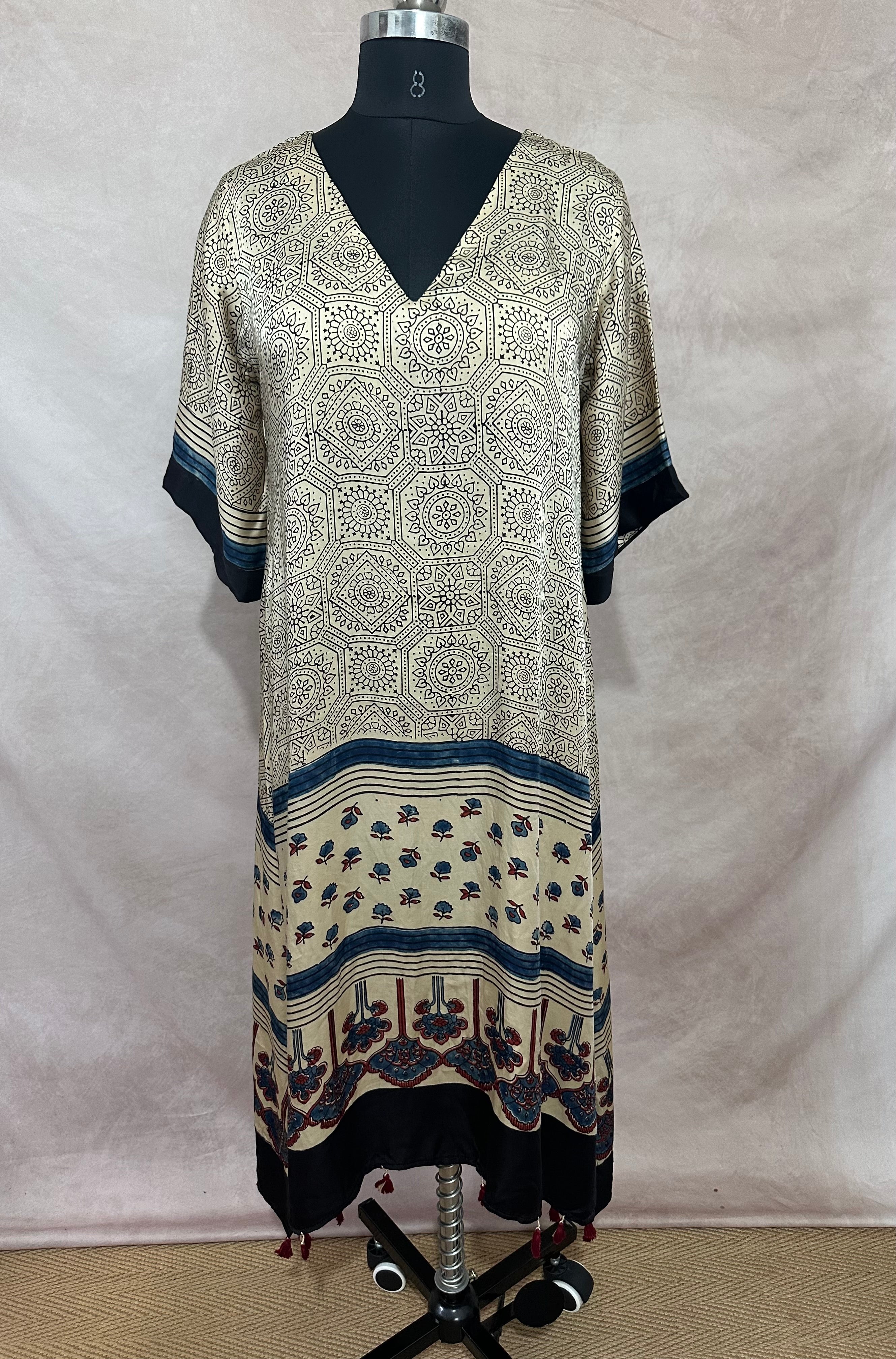 Designer Ajrakh modal silk dress