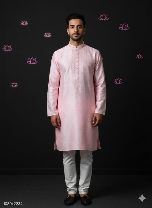 Baby pink silk kurta