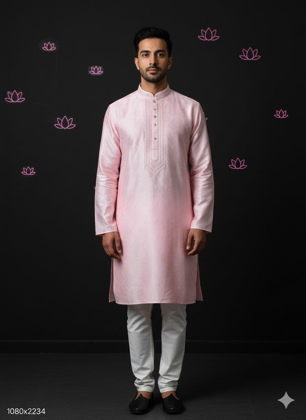 Baby pink silk kurta