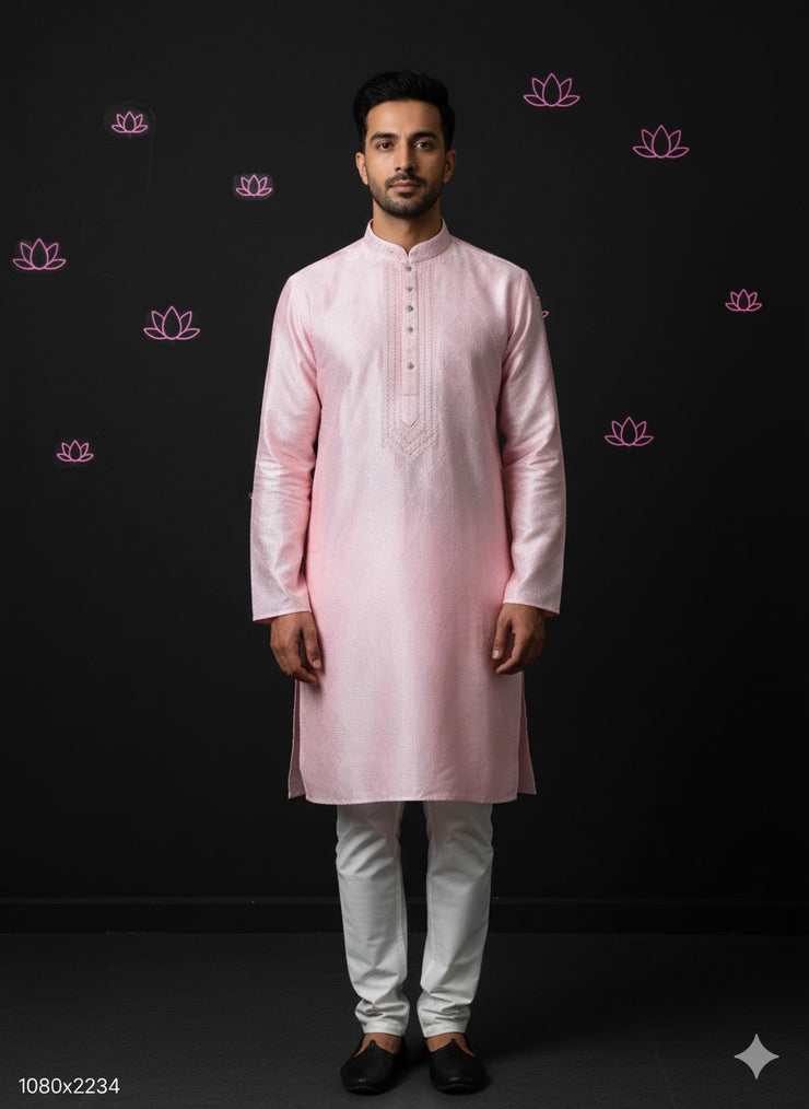 Baby pink silk kurta