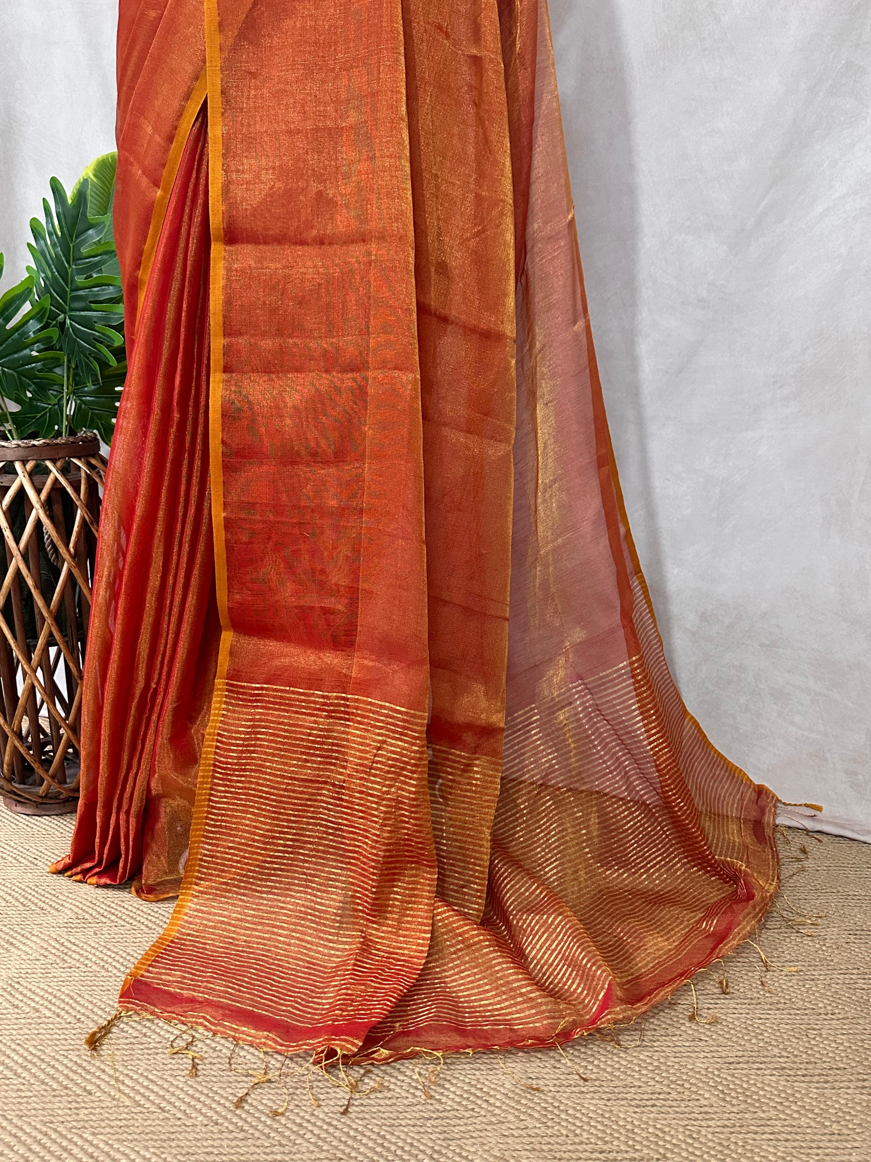 Pure Tissue linen tested Zari saree, no BP