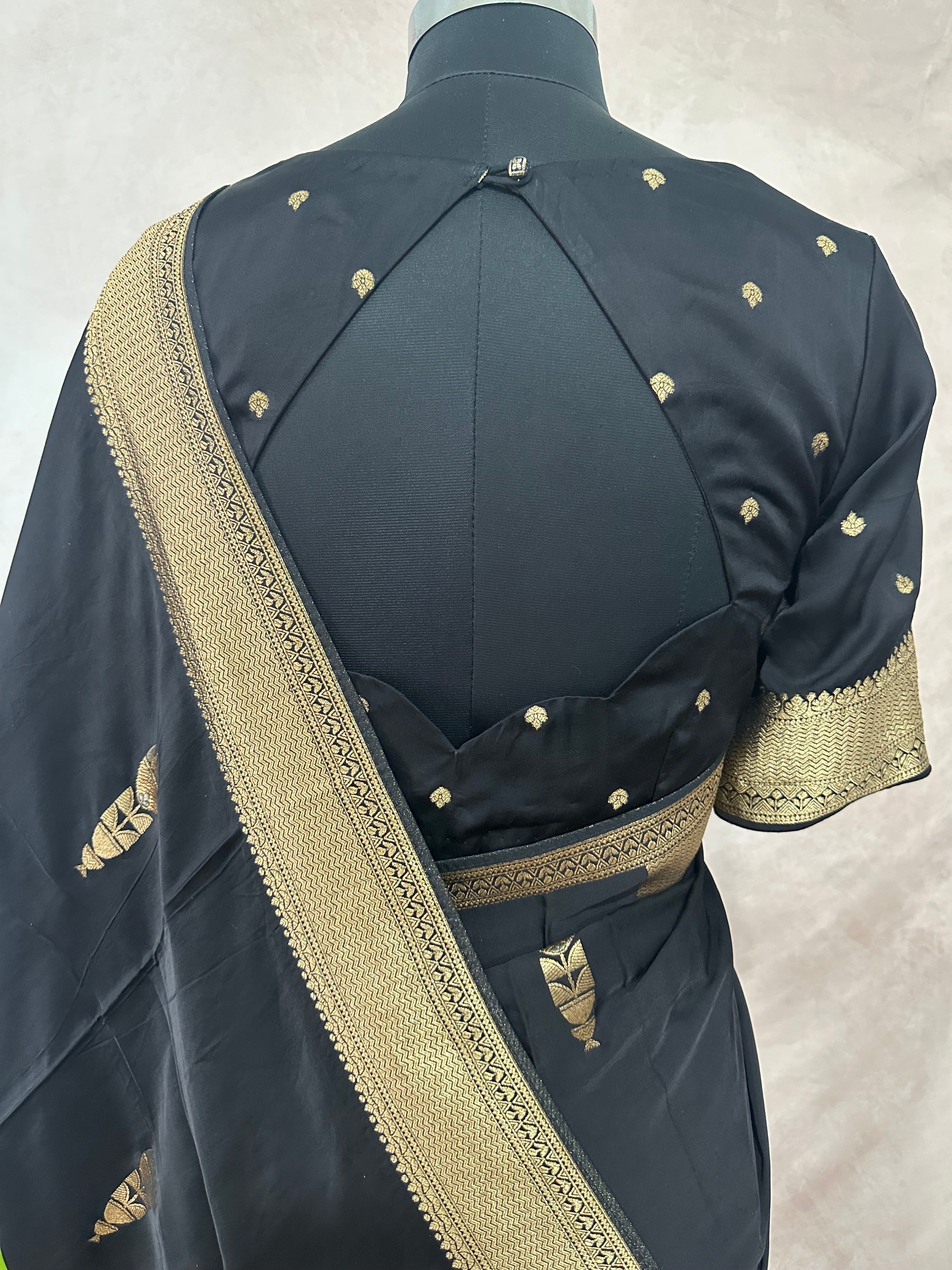 Silk crepe georgette saree with stitched blouse