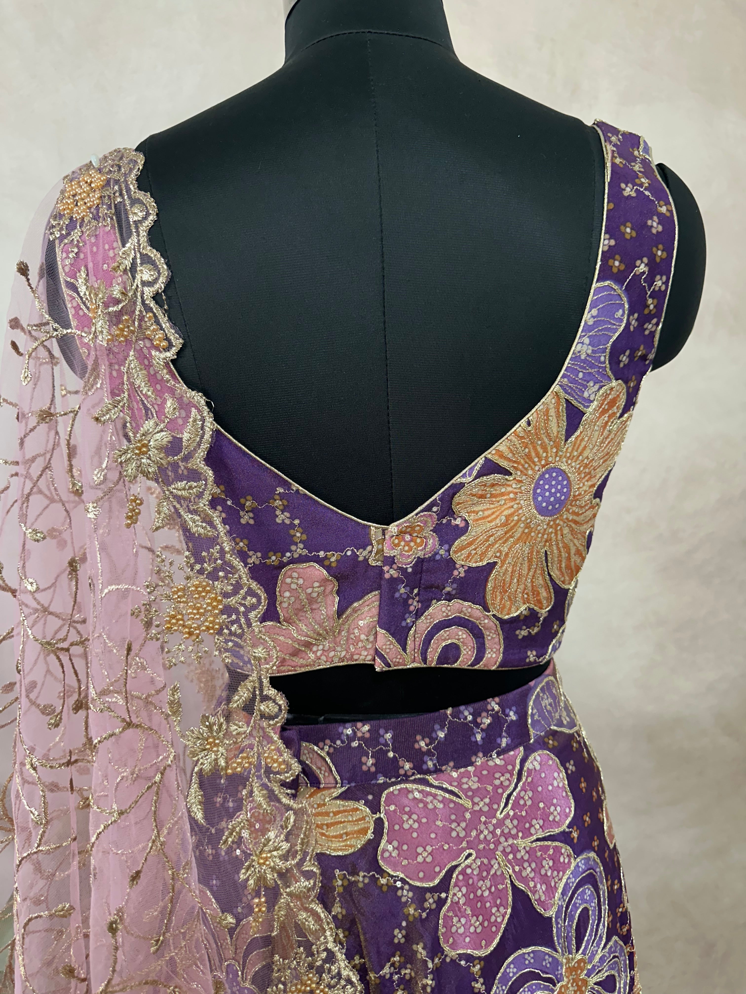 Purple crepe tissue lehanga