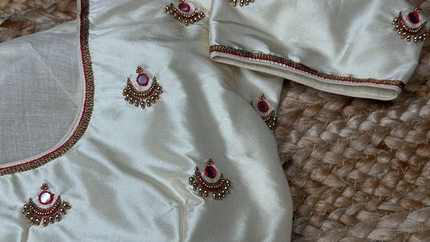 Off white pure silk blouse with hand work