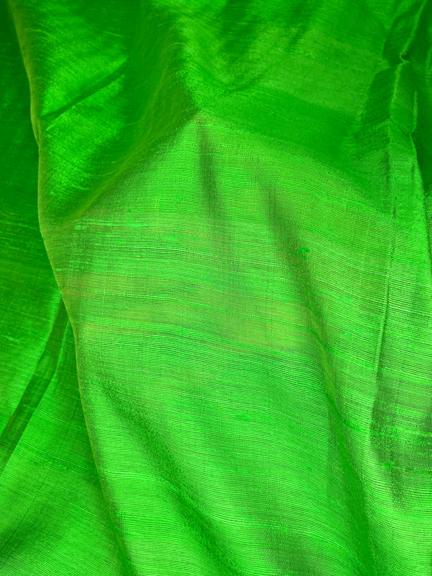 Green and Pink combo pure raw silk saree with stitched blouse