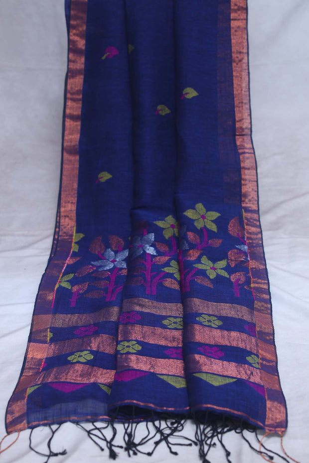 Handloom linen saree jamdani pallu, with BP