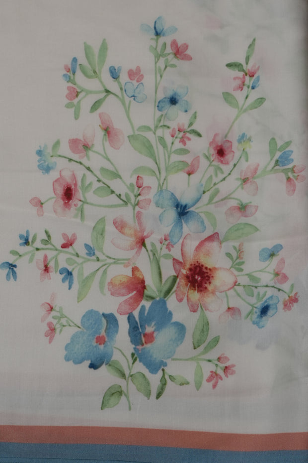 Aliya Bhatt White floral printed half organza and half satin silk saree with stitched blouse