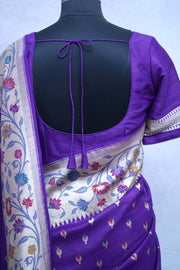 Purple Georgette banarsi saree with Paitani border, with stitched blouse