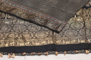 Dola Silk Saree with Ajrakh Hand Block Print , stitched blouse