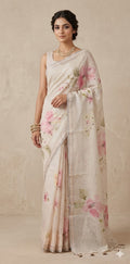 Linen floral digital Printed saree , with BP