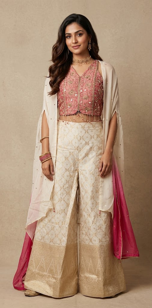 Designer top with banasi plazzo bottom