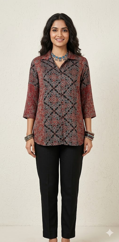 Pure Modal silk shirt with hand block print