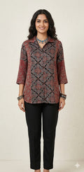 Pure Modal silk shirt with hand block print