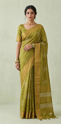 Printed tussar pure silk saree with stitched blouse