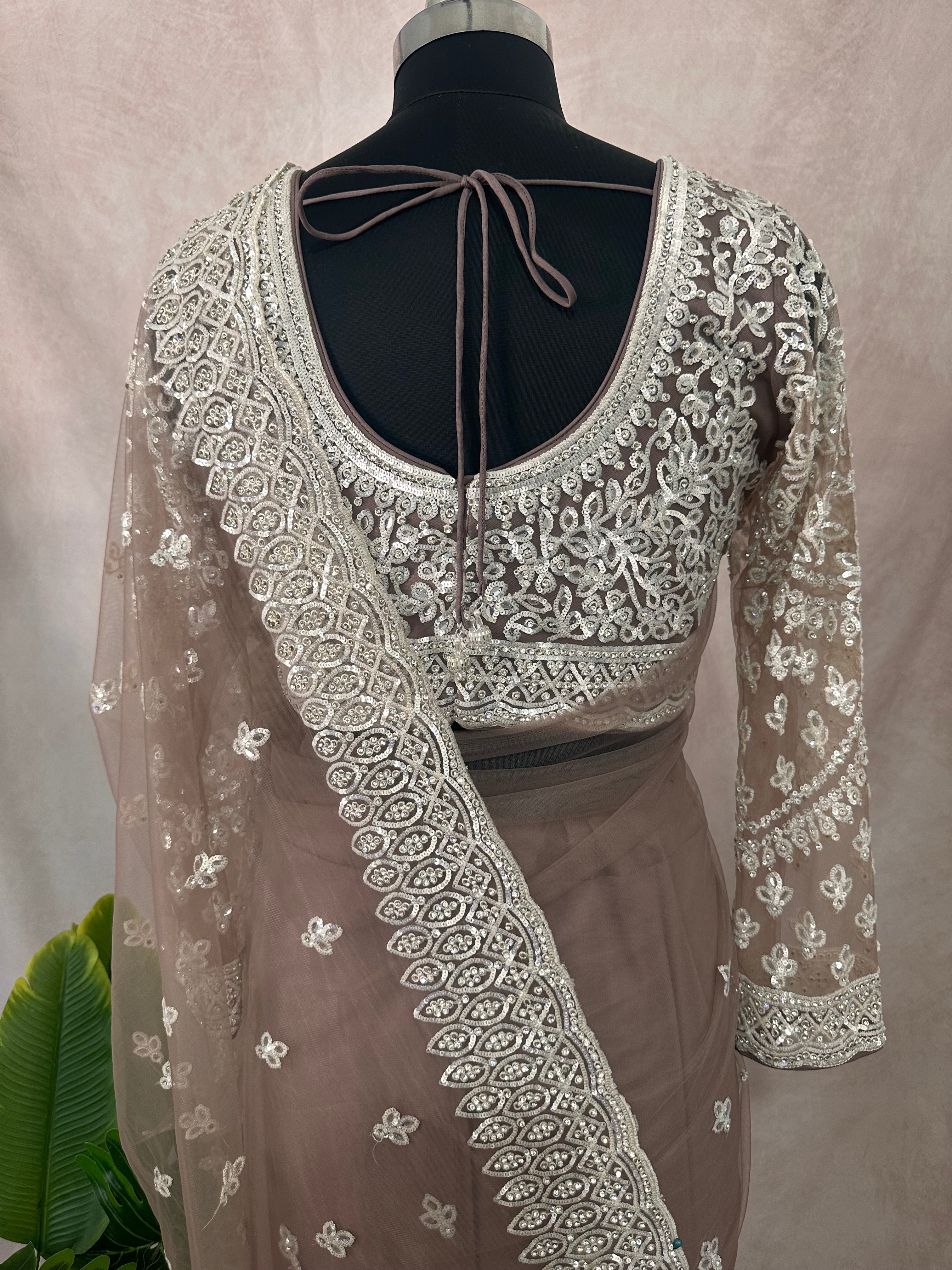 Heavy Embroidered Net Saree with stitched blouse and under skirt