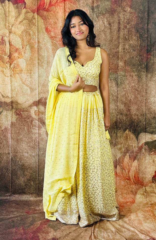 Yellow heavy sequins lehanga