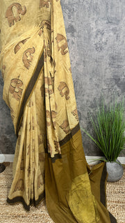 Vanaspati Ajrakh cotton sarees with hand block print with natural dye