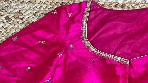 Pink silk blouse with aari work