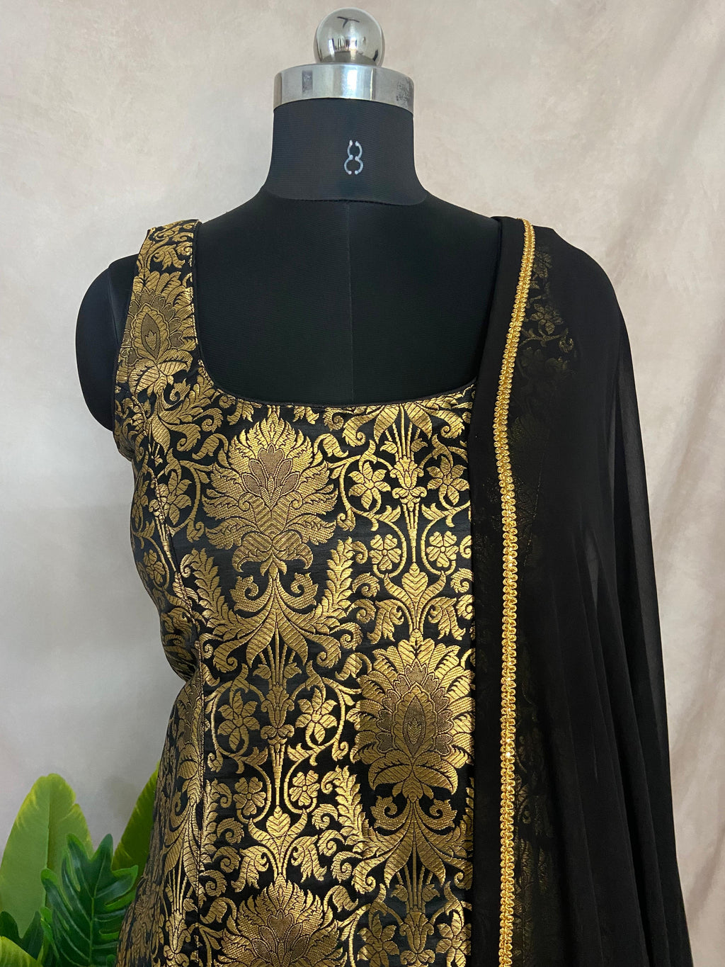 Black Banarsi brocade silk short kuti with palazzo