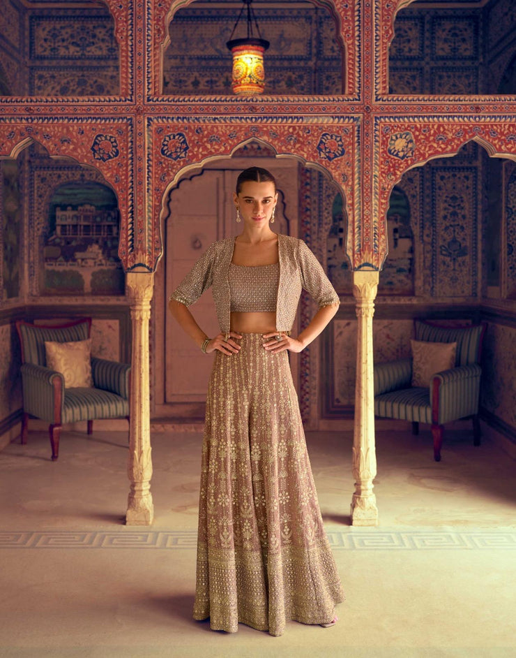 Beige color Palazo with blouse and coat