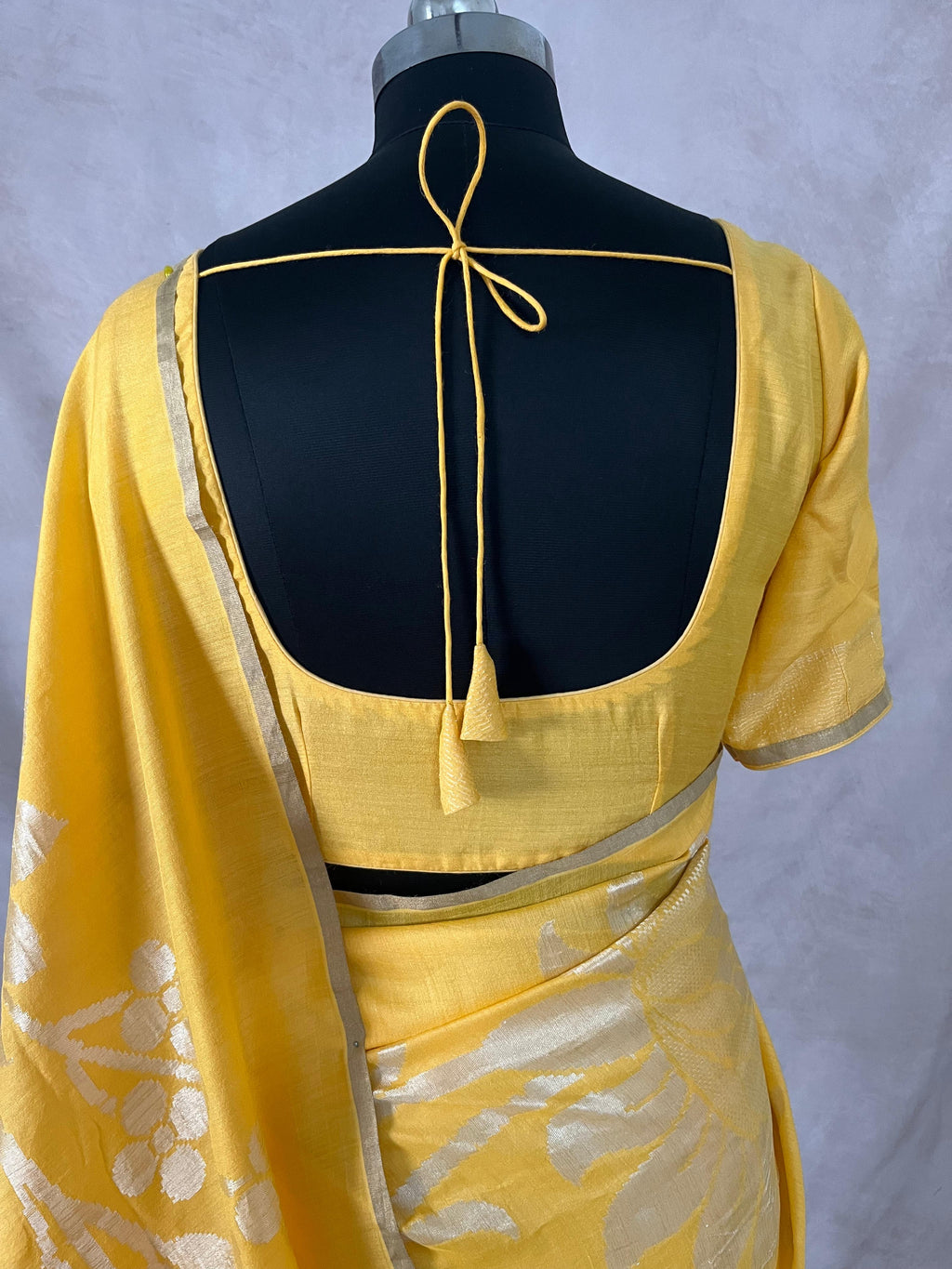 Yellow pure munga silk designer weave (single Motif) saree with stitched blouse