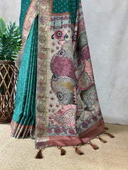 Semi tussar silk bandini and kalamkari print saree, with BP