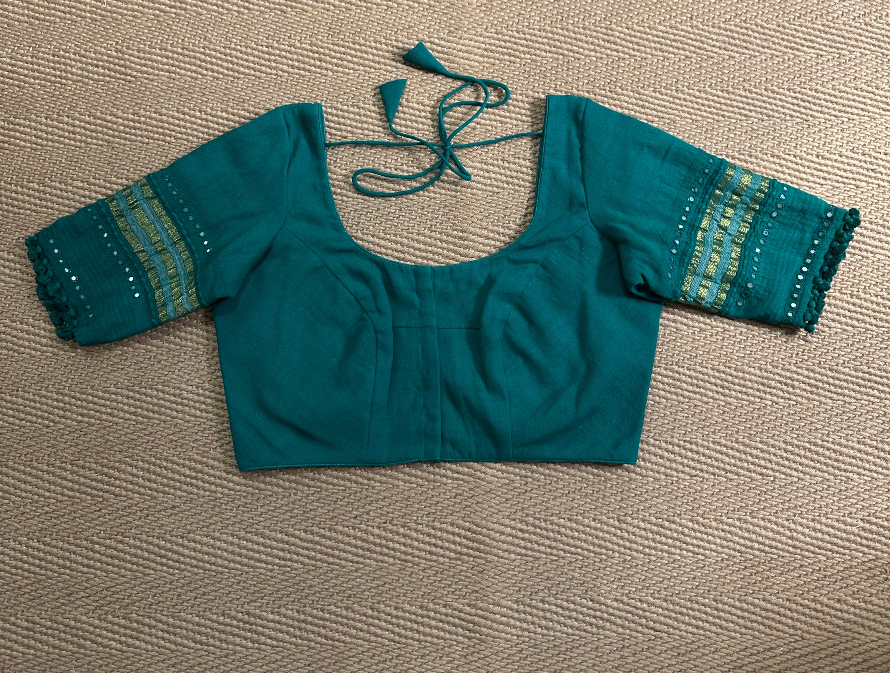 Green Kala cotton blouse with mirror work