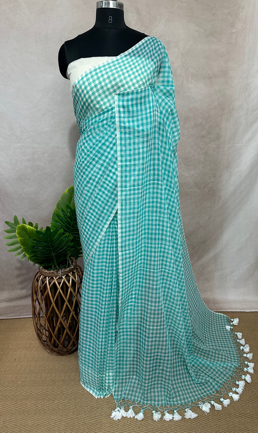 Mul cotton check saree