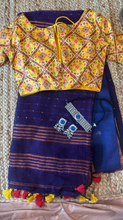 Handloom linen saree with sequins weave
