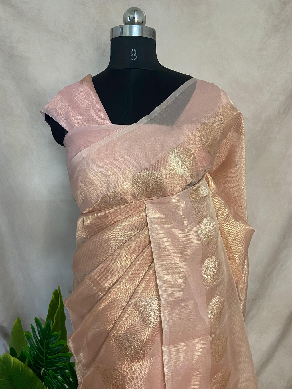 Light Pink Bananarsi tissue cotton saree with BP