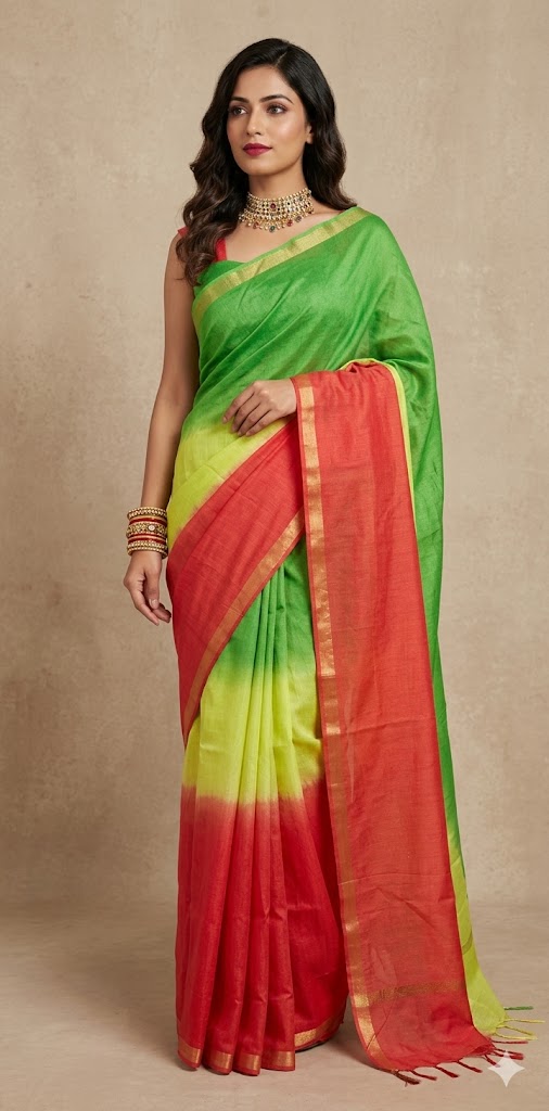 Chanderi cotton saree in ombre color