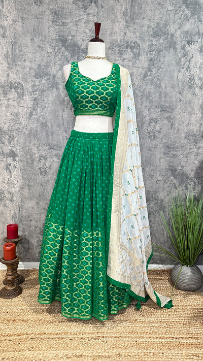 Green bandhini Crepe lehanga